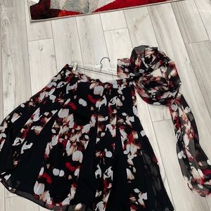 WHBM floral sheer lined skirt and scarf. ASkirt has black gussets to add flair